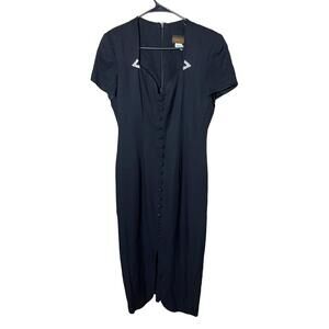 VIRGO II Maxi Dress Size 12 Black Vintage‎ Embellished Neckline Retro Style